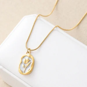Gold Rose White Marble Pendent