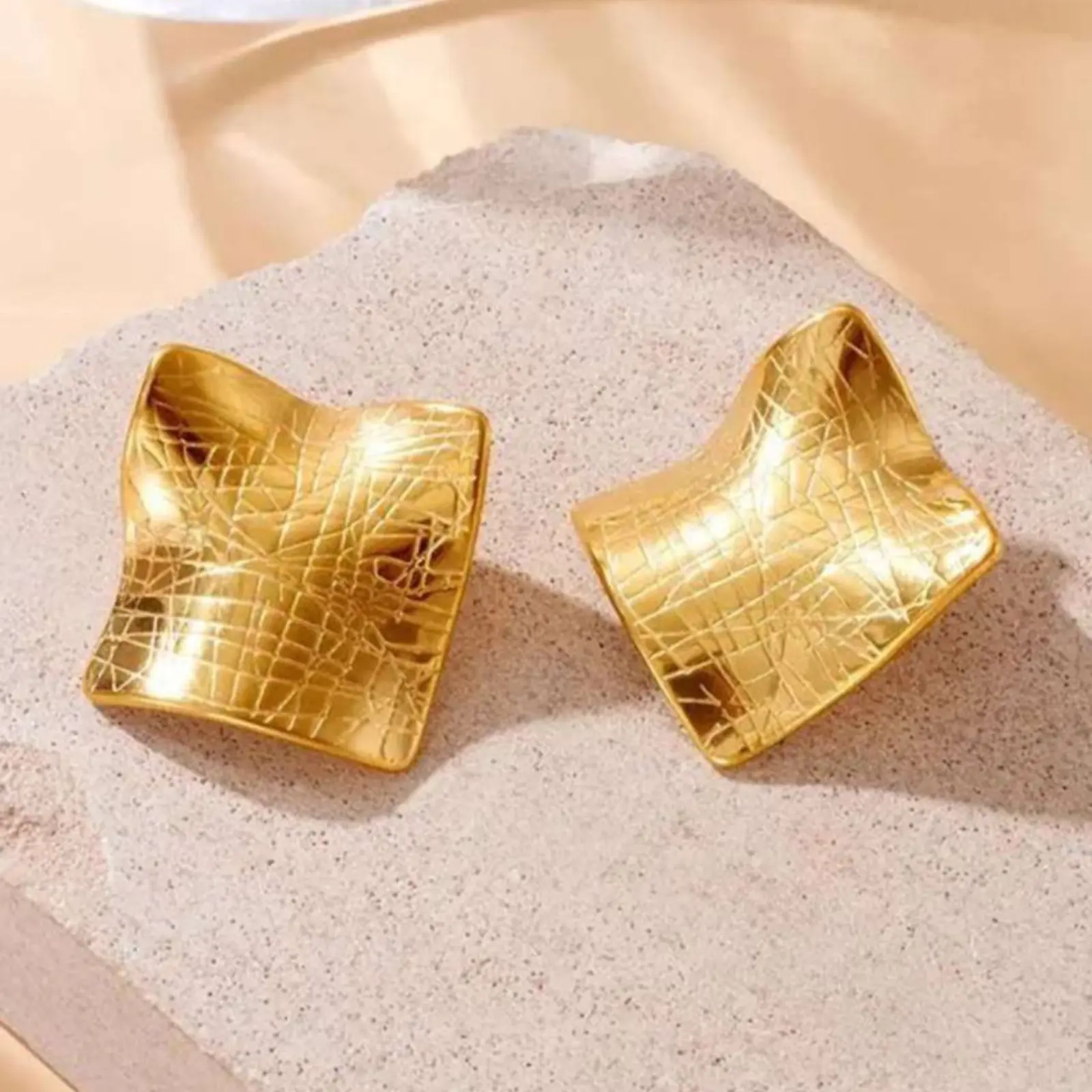 Anti Tarnish Dented Square Earrings