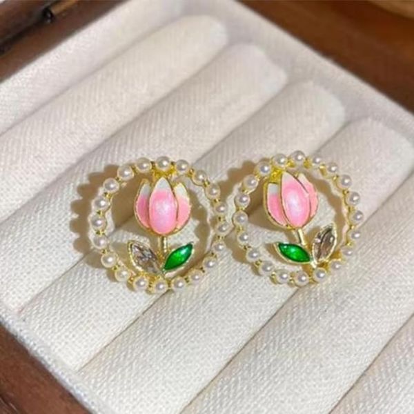 Trendy Korean Floral Pearl Earrings for Women