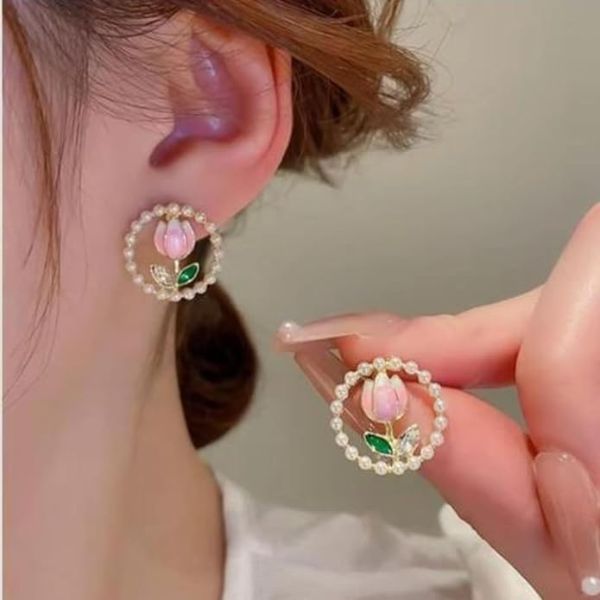 Trendy Korean Floral Pearl Earrings for Women - Image 3
