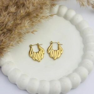 Gold Tone Leaf Hoop Earrings for Women